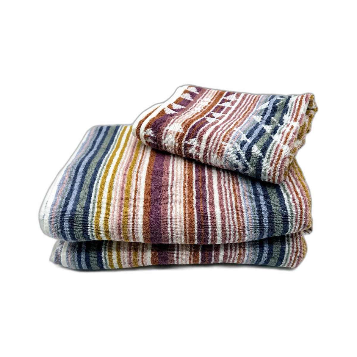 Soft & Absorbent Multi-Color Striped Cotton Blend Bath Towel Set, 3 Piece NEW