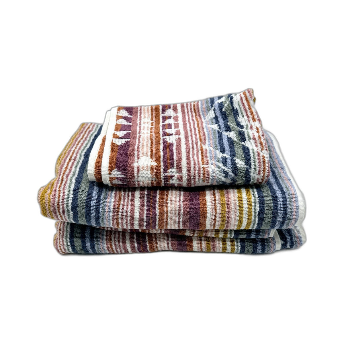 Soft & Absorbent Multi-Color Striped Cotton Blend Bath Towel Set, 3 Piece NEW