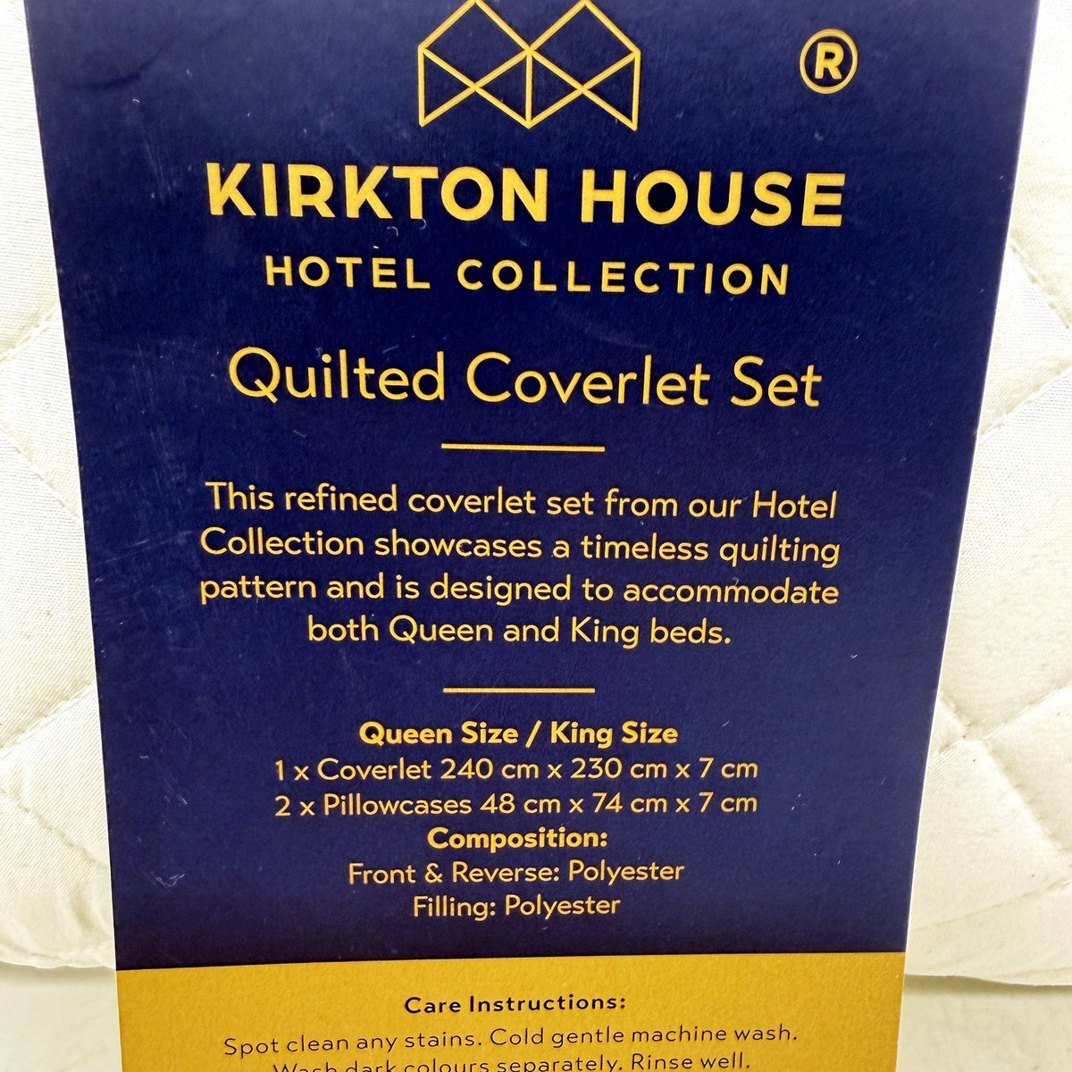 Quilted Coverlet Set White & Navy Trim Hotel Collection Fits Queen/King NEW