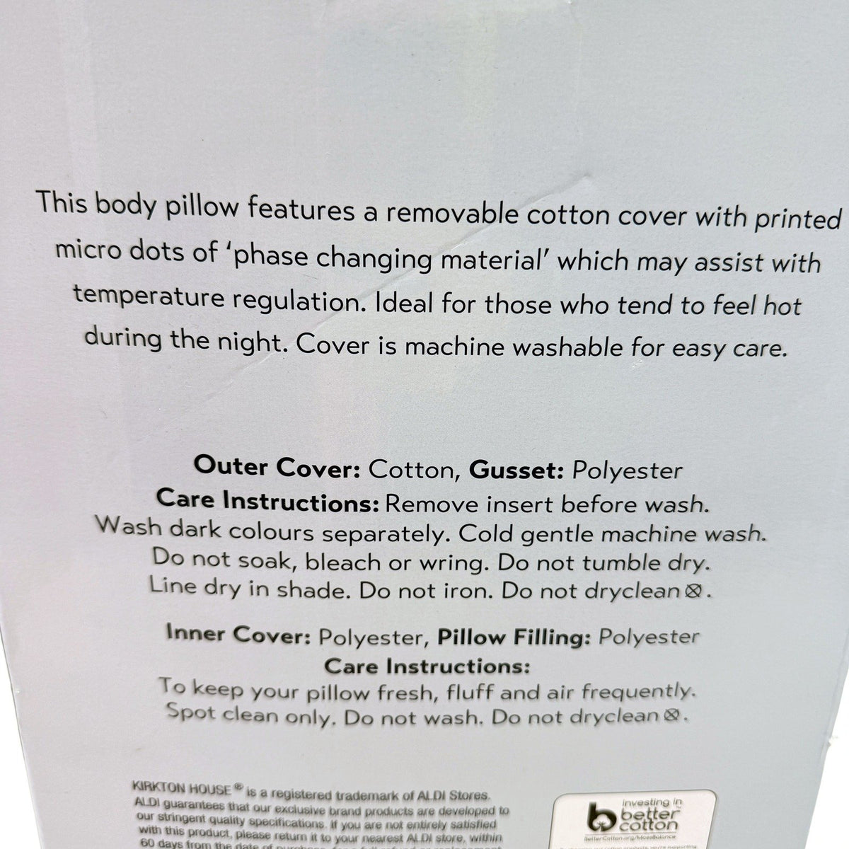 Premium White Temperature Regulating Body Pillow White 40cm x 1.40m 3cm NEW