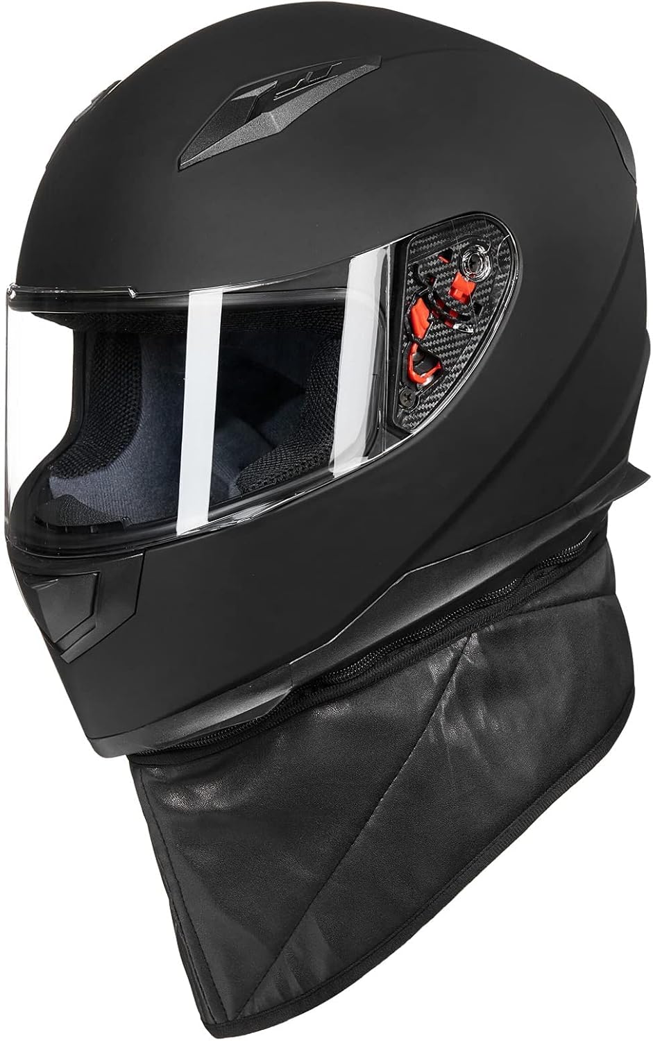 ILM Motorcycle Full Face Helmet Matte Black Detachable Winter Neck Guard LRG NEW