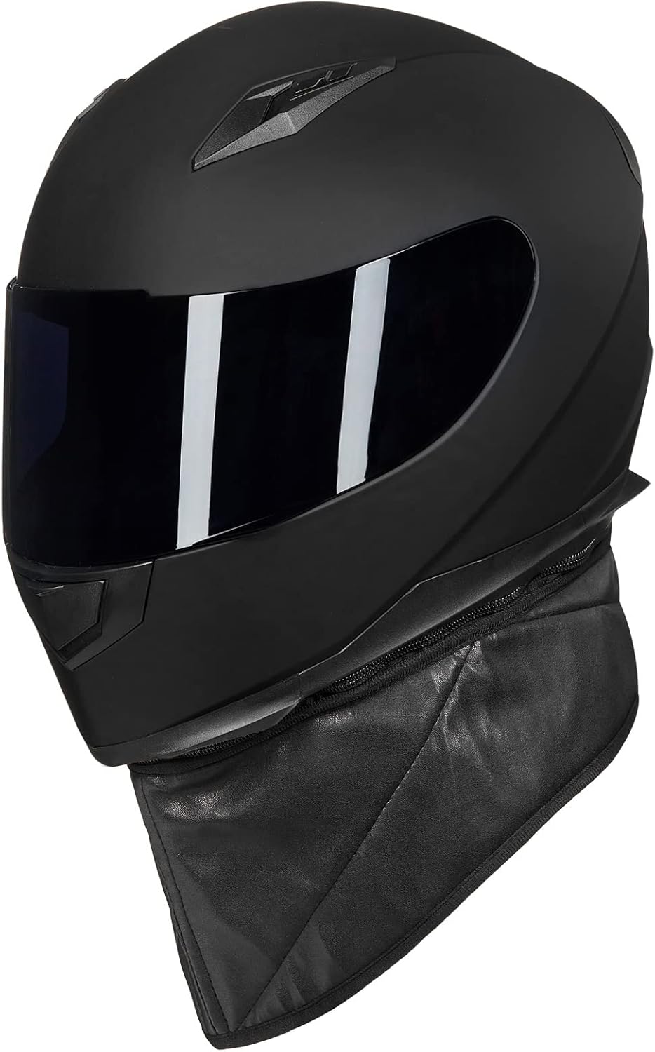 ILM Motorcycle Full Face Helmet Matte Black Detachable Winter Neck Guard LRG NEW
