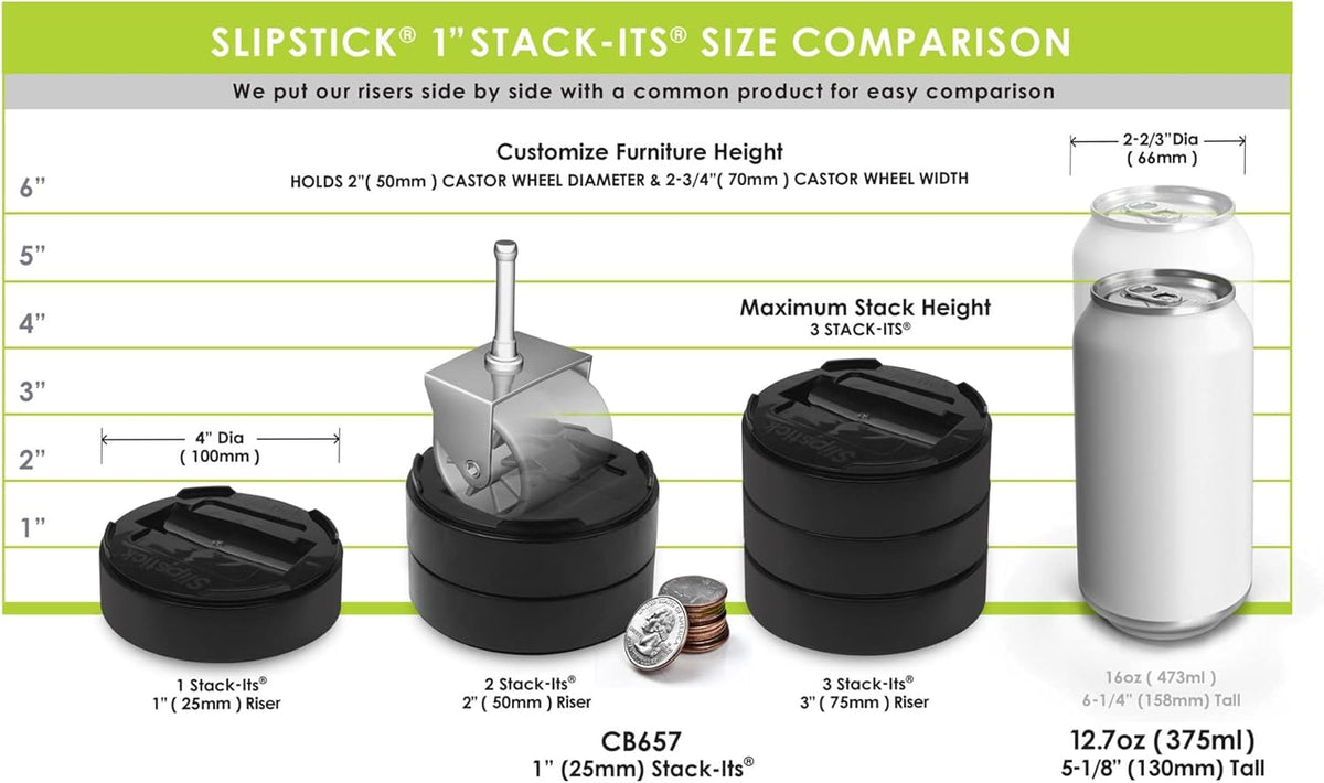Slipstick 8 Set Adjustable Bed Risers Furniture Lifts Black Height Increase NEW