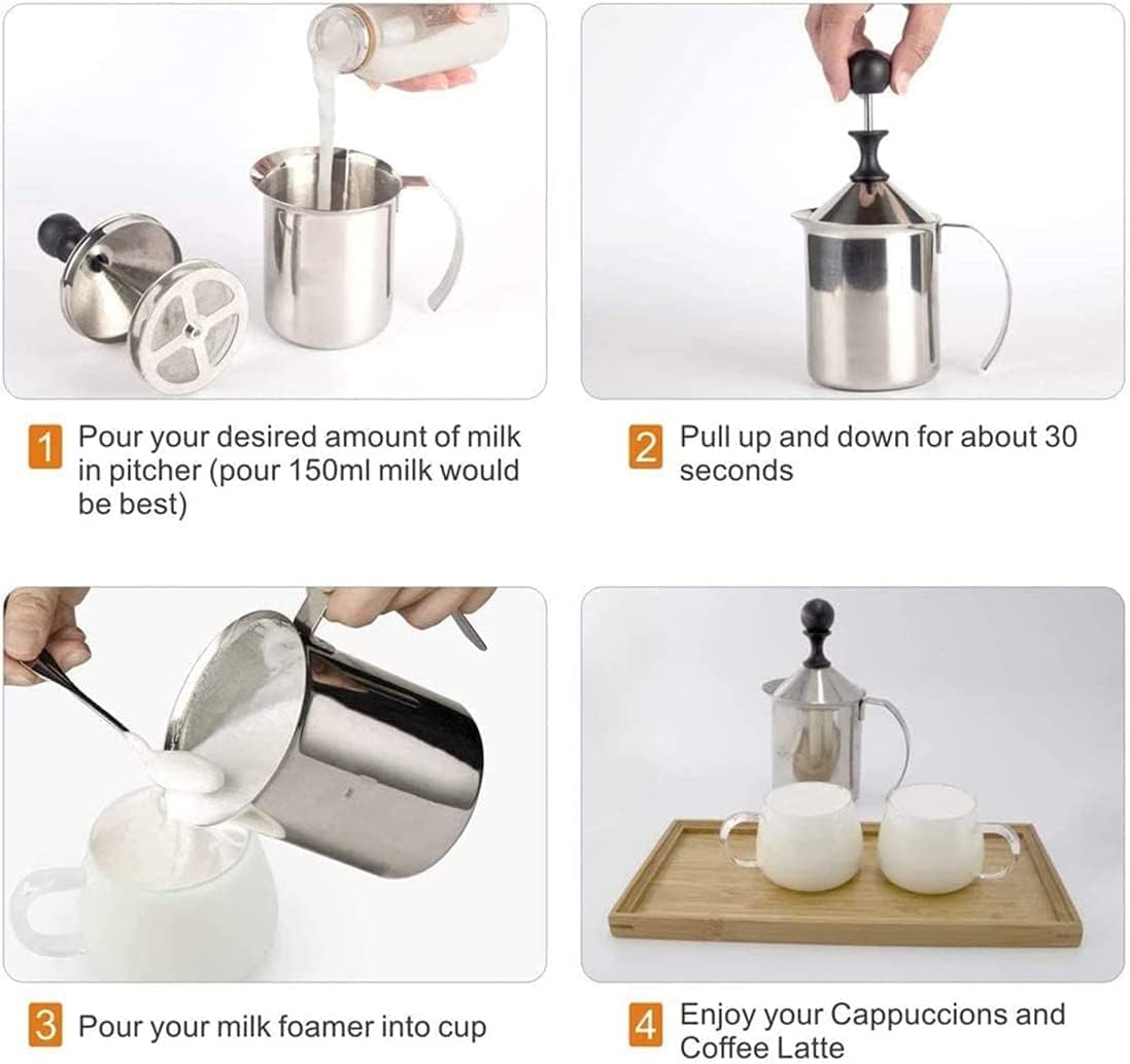 Stainless Steel Manual Milk Frother and Foamer with Filter Screen DEMO