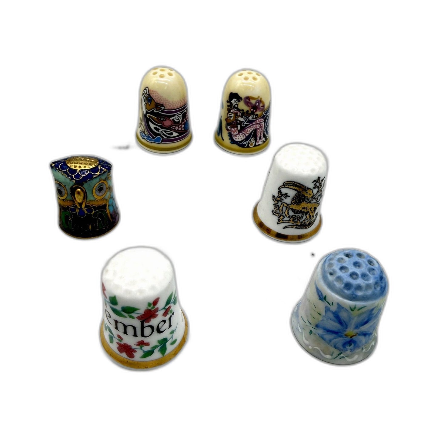Wedgwood & Assorted Bone China Thimble 6 Piece Collectible Decorative Floral