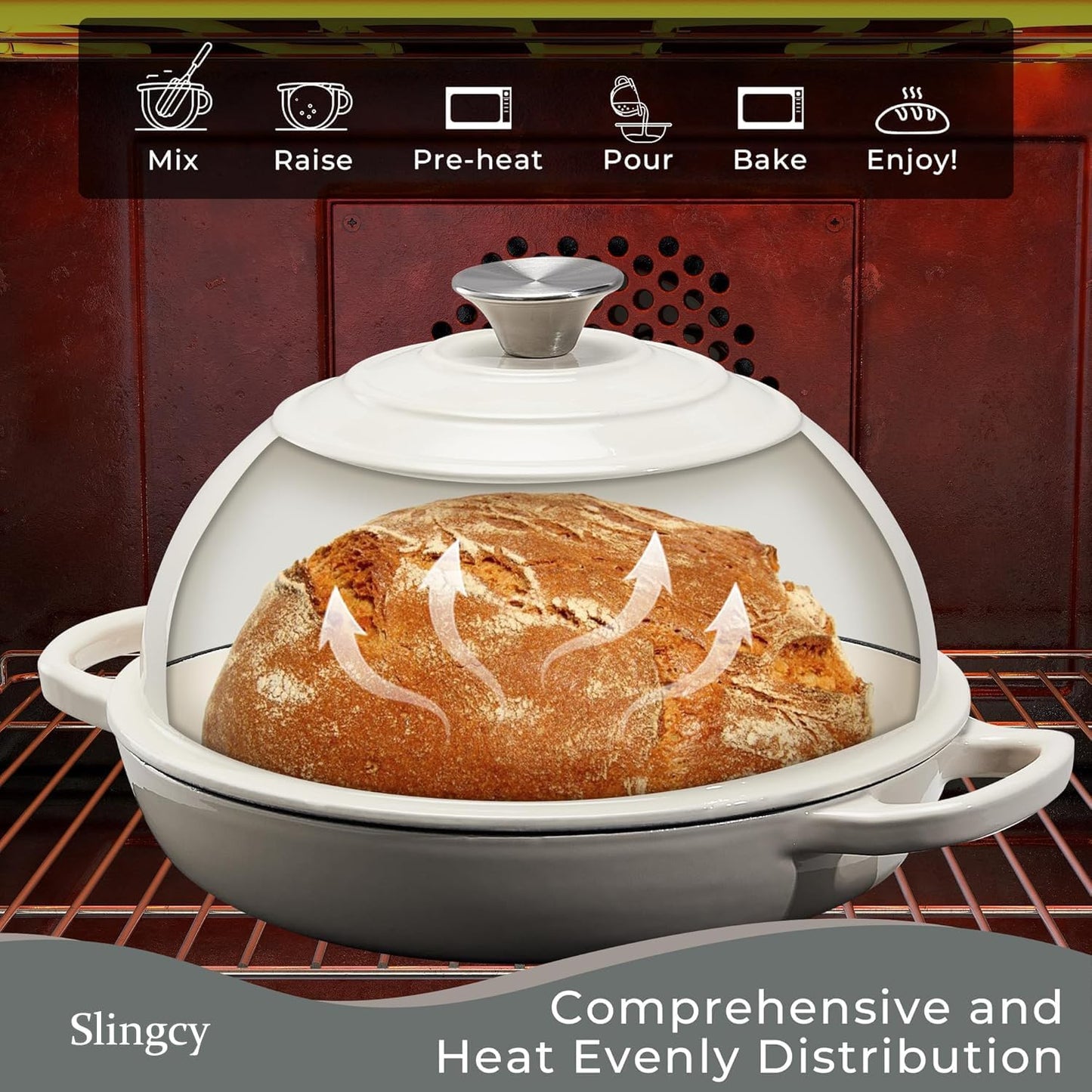 Slingcy Enameled Cast Iron Dutch Oven for Sourdough Bread Baking White NEW