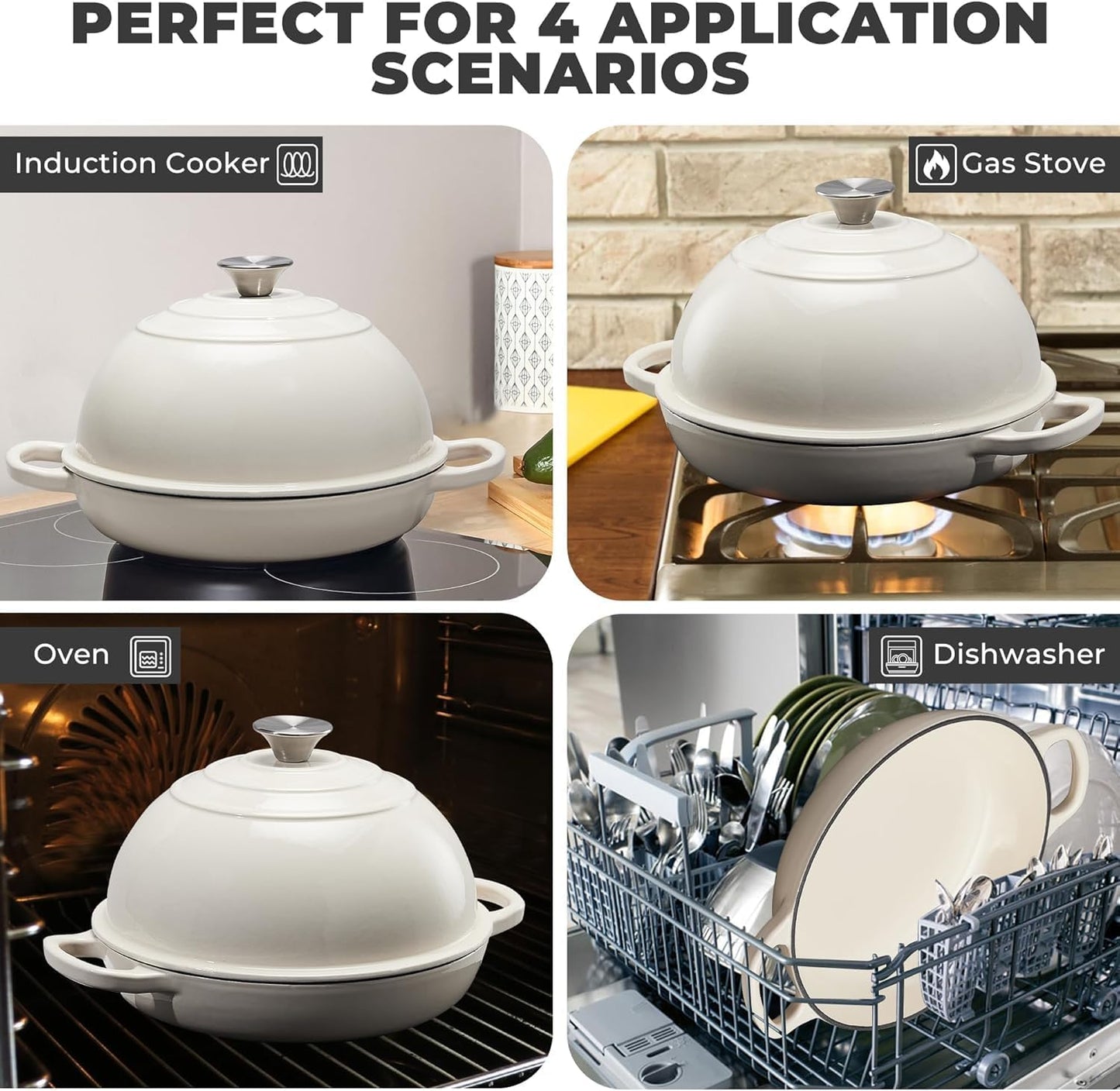 Slingcy Enameled Cast Iron Dutch Oven for Sourdough Bread Baking White NEW