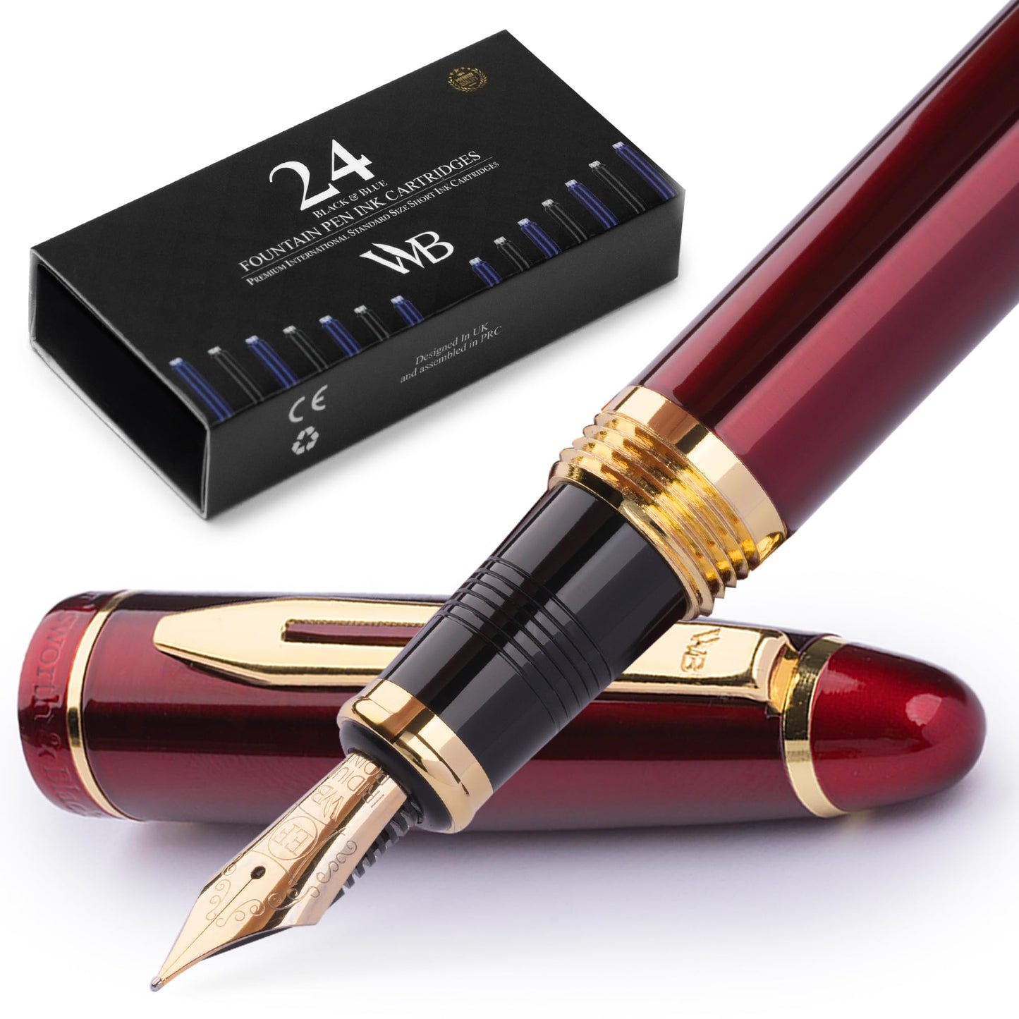 Wordsworth & Black Majesti Fountain Pen Set with Extra Fine Nib in Red Gold DEMO
