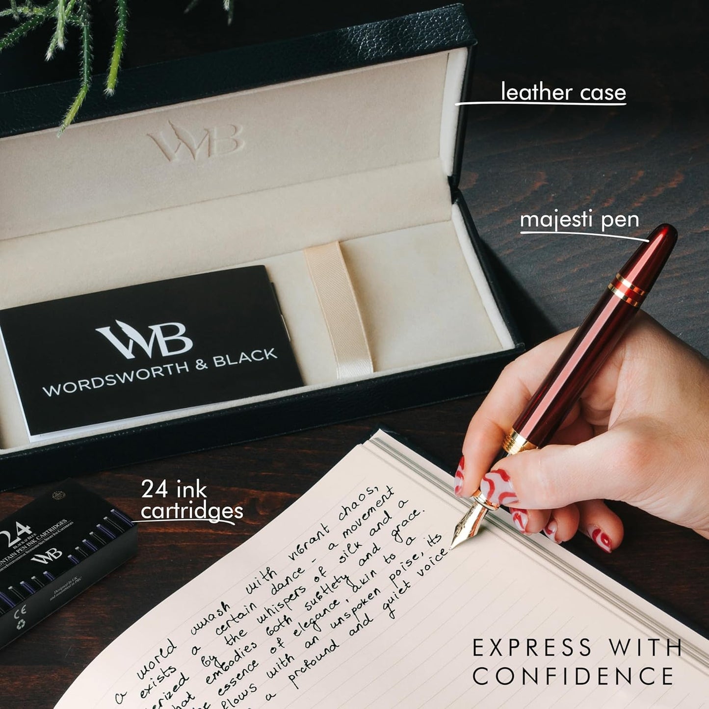 Wordsworth & Black Majesti Fountain Pen Set with Extra Fine Nib in Red Gold DEMO