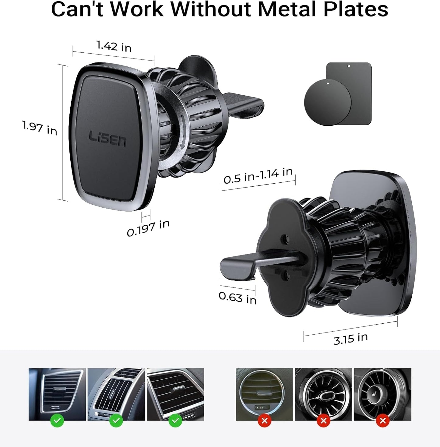 LISEN Magnetic Car Phone Holder, Dash-Mounted Holders, Black, Secure NEW