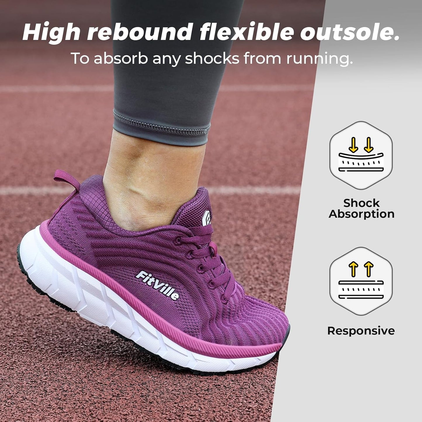 FitVille Lightweight WIDE FIT Raspberry Purple Road Running Shoes US 8W DEMO