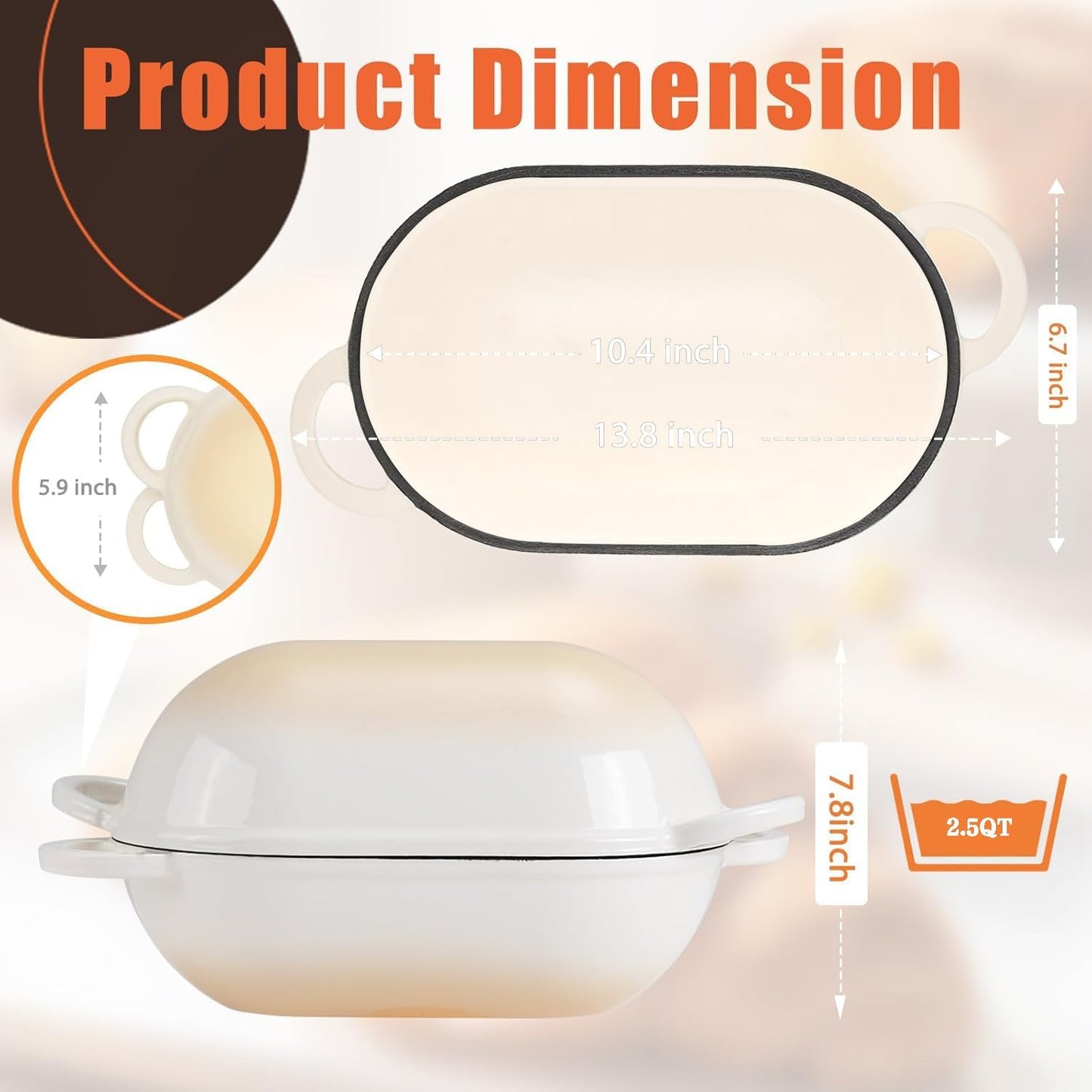 Exquisite Cookware Enameled Cast Iron Dutch Oven 2.5QT Oval Pot with Lid NEW