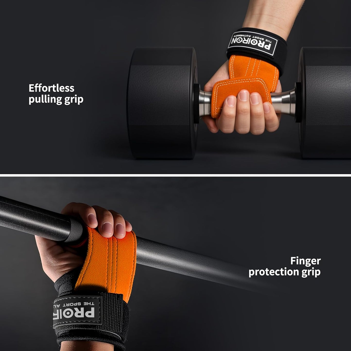 PROIRON Leather Weight Lifting Wrist Straps, Double Layer, Orange, Gym LARGE NEW