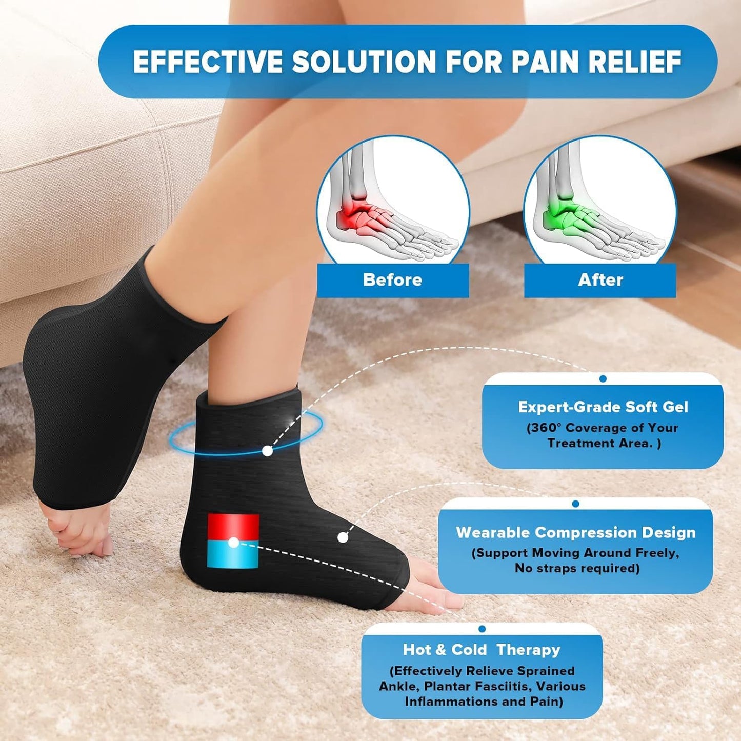 LEIAOLY Reusable Ankle Ice Pack Wrap for Swelling Hot Cold Therapy Size XL NEW