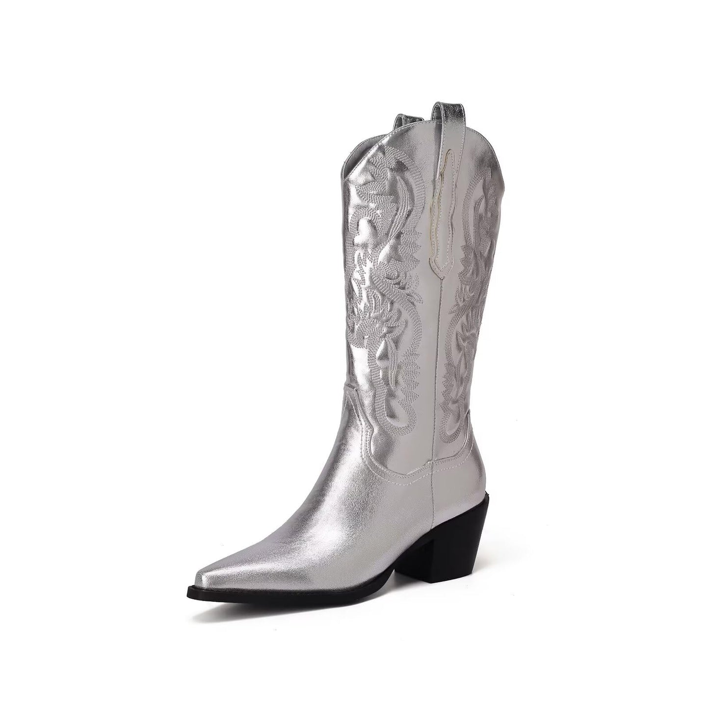 CIERWS Embroidered Western Cowgirl Knee-High Boots in Silver Size 12 DEMO