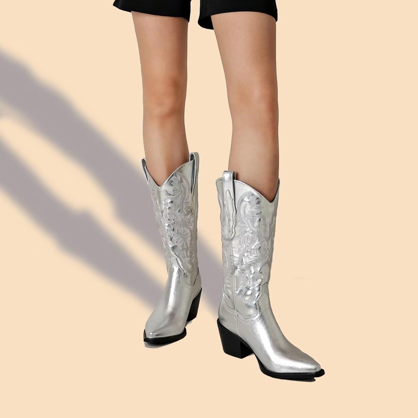 CIERWS Embroidered Western Cowgirl Knee-High Boots in Silver Size 12 DEMO