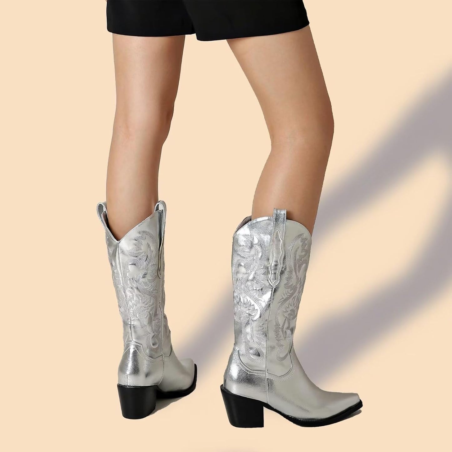 CIERWS Embroidered Western Cowgirl Knee-High Boots in Silver Size 12 DEMO