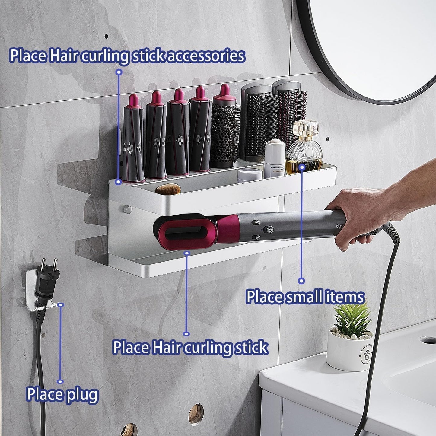 Wall Mounted Makeup Display Case Holder for Dyson Airwrap Accessories Cream NEW
