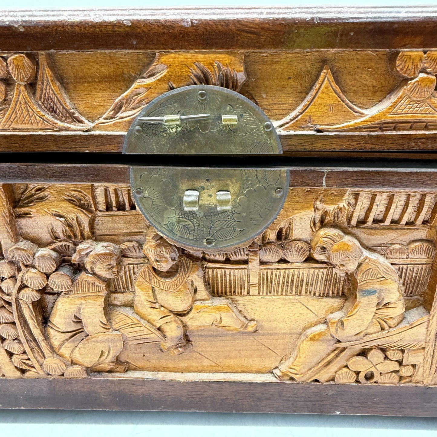 Vintage Rustic Decorative Wooden Box, Carved Antique Brown Storage Organizer