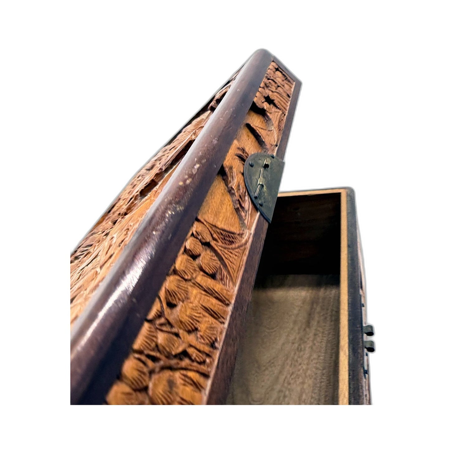 Vintage Rustic Decorative Wooden Box, Carved Antique Brown Storage Organizer