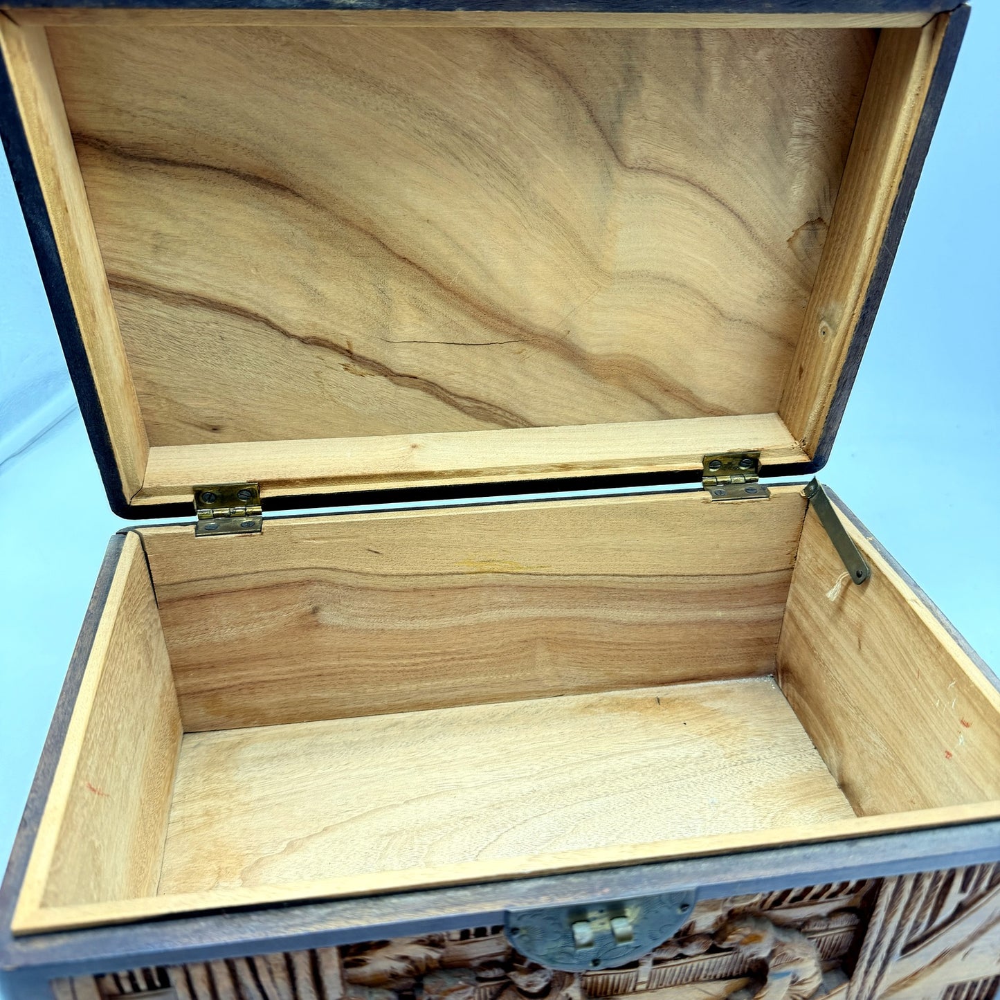 Vintage Rustic Decorative Wooden Box, Carved Antique Brown Storage Organizer