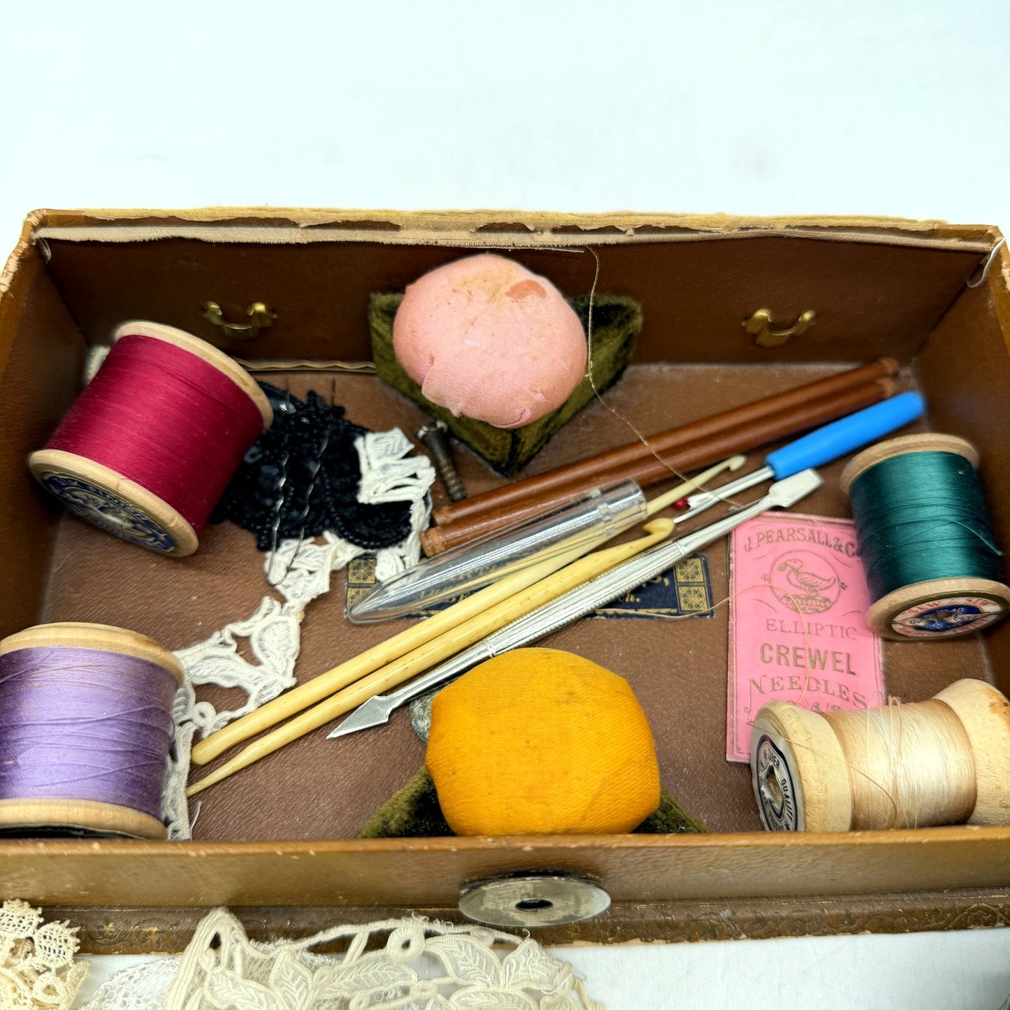 Barleet & Sons Vintage Sewing Box for Craft Supplies Storage Brown Red