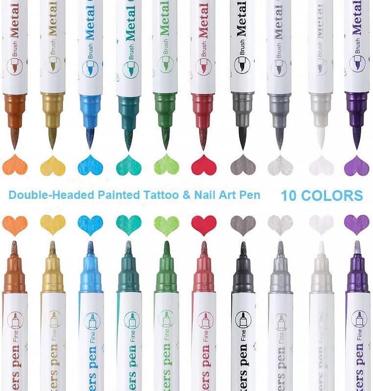 Multicolor Nail Art 10 Pens Set for Temporary Body Tattoos & Markers NEW