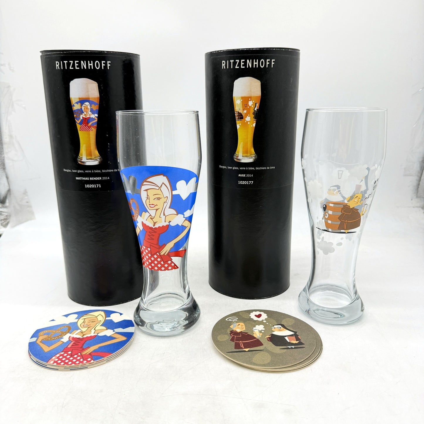 Ritzenhoff Illustrated Standard Beer Glass 2 Piece Unique Glassware Boxed
