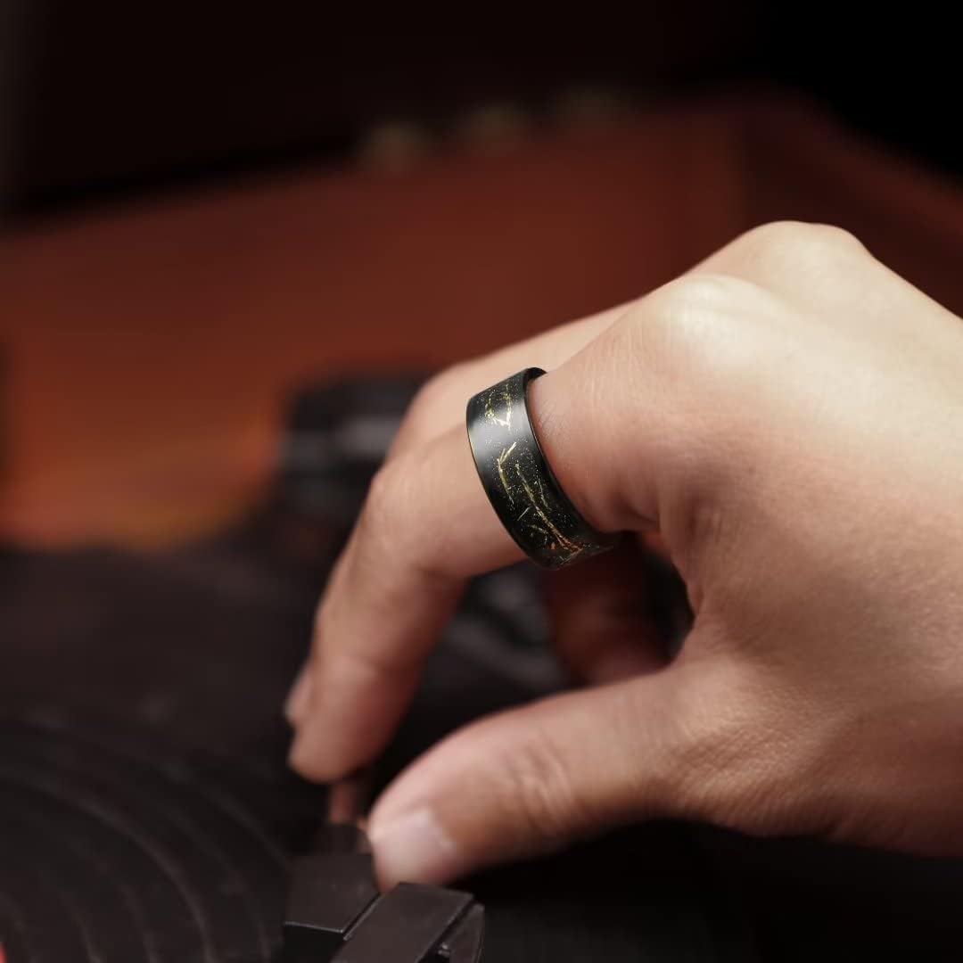 King Will 8mm Tungsten Carbide Ring Black & Gold Pipe Cut Inlay Size 11 NEW