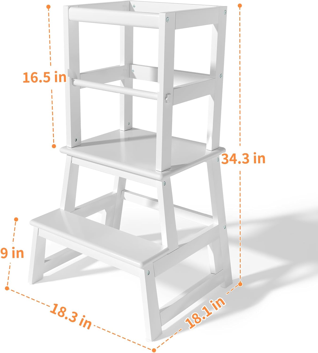 Wiifo Wooden Toddler Step Stool with Safety Rail Sturdy Stepping Tower White NEW