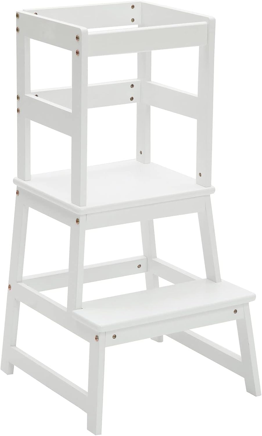 Wiifo Wooden Toddler Step Stool with Safety Rail Sturdy Stepping Tower White NEW