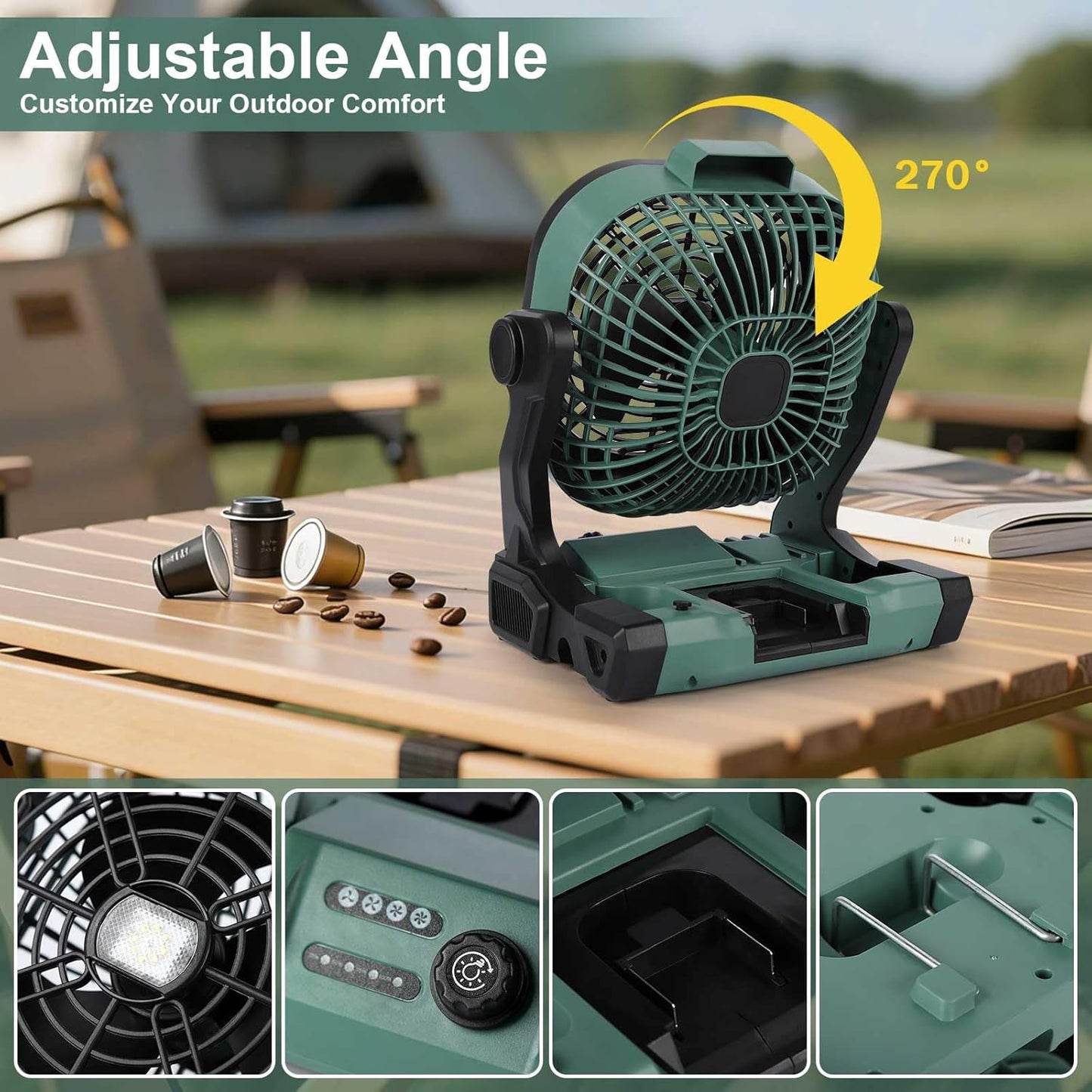 BokMaTon Portable Fan Jobsite & Camping With Power Cord & Battery Slot Green NEW