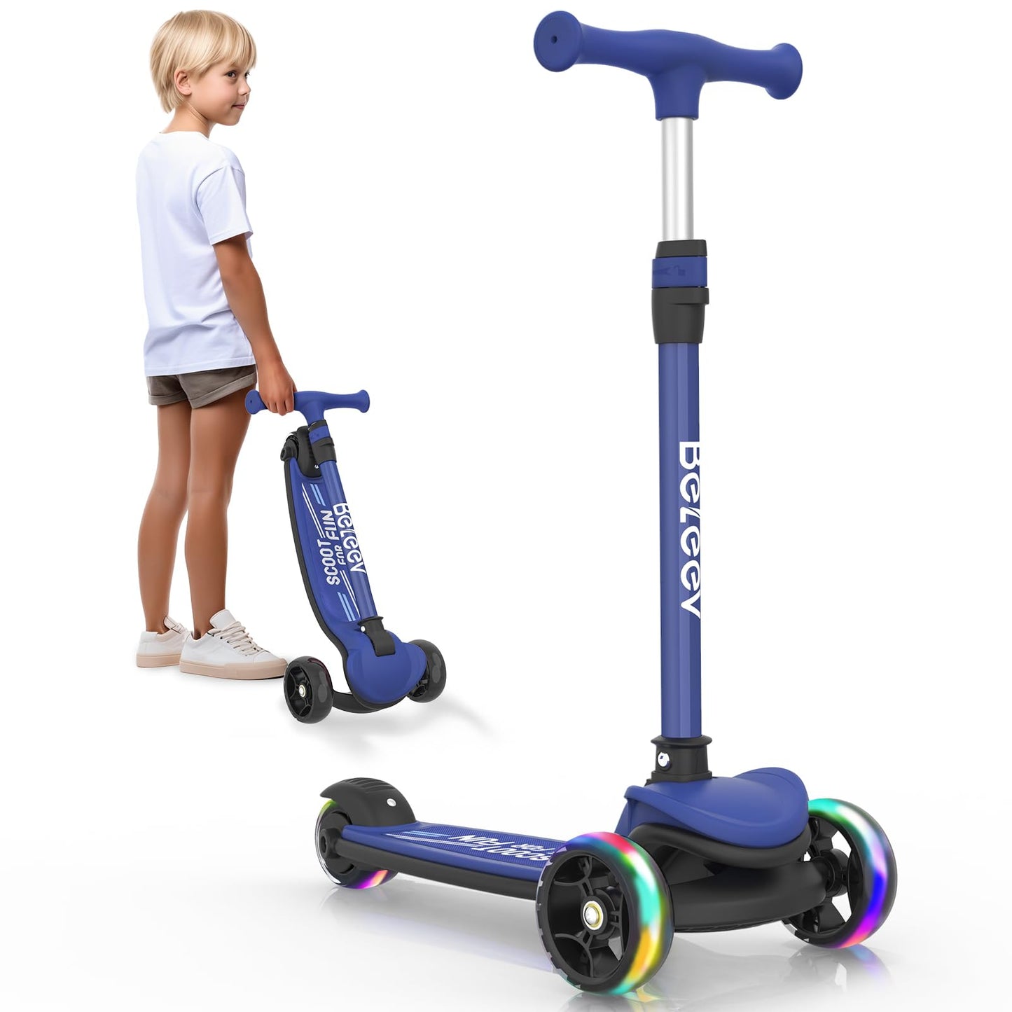 BELEEV 3-Wheel Scooters Folding Scooter for Toddlers, Navy Blue, Sturdy NEW