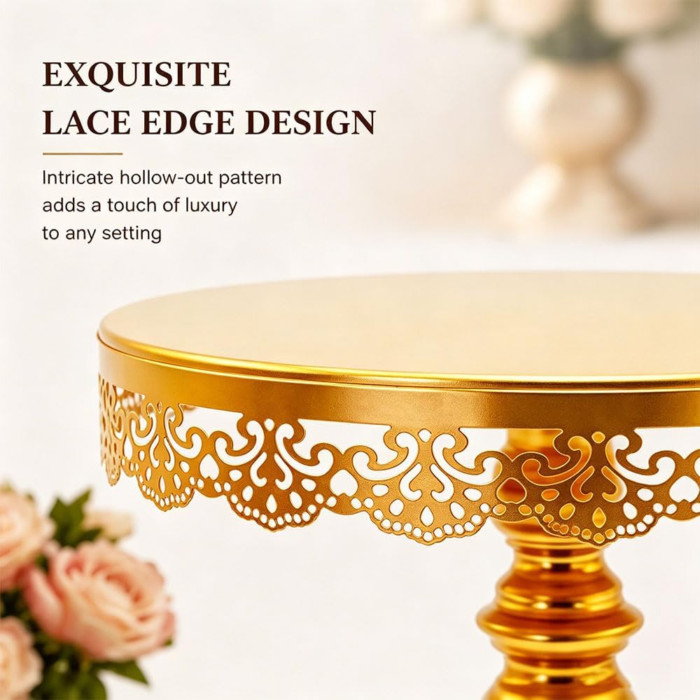 FLORVIAN 3-Piece Round Cake Stand Set with Gold Pedestal Dessert Holder NEW