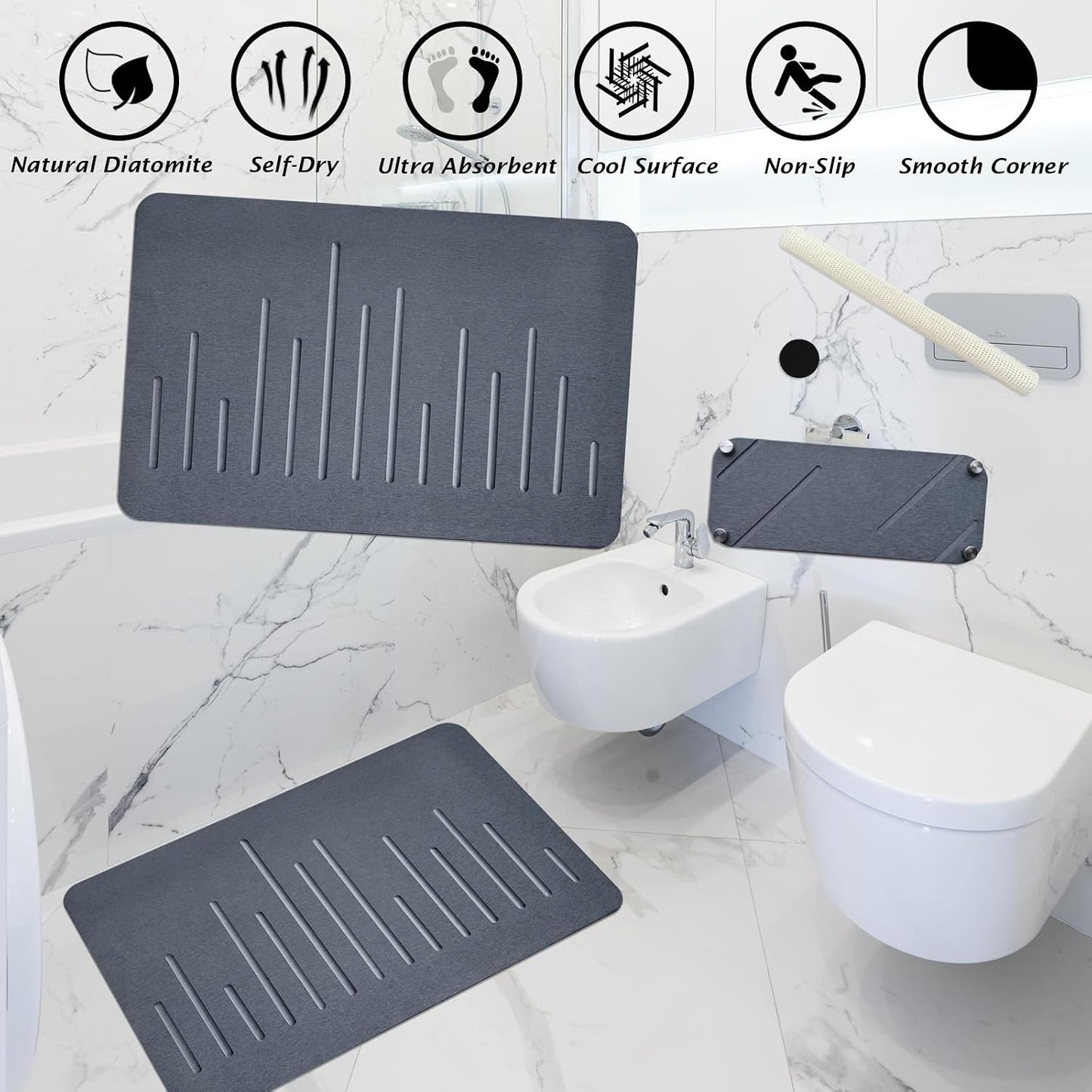 Enkis Dark Grey Diatomite Stone Bath Mat Non-Slip Quick Dry 39 x 60 cm NEW
