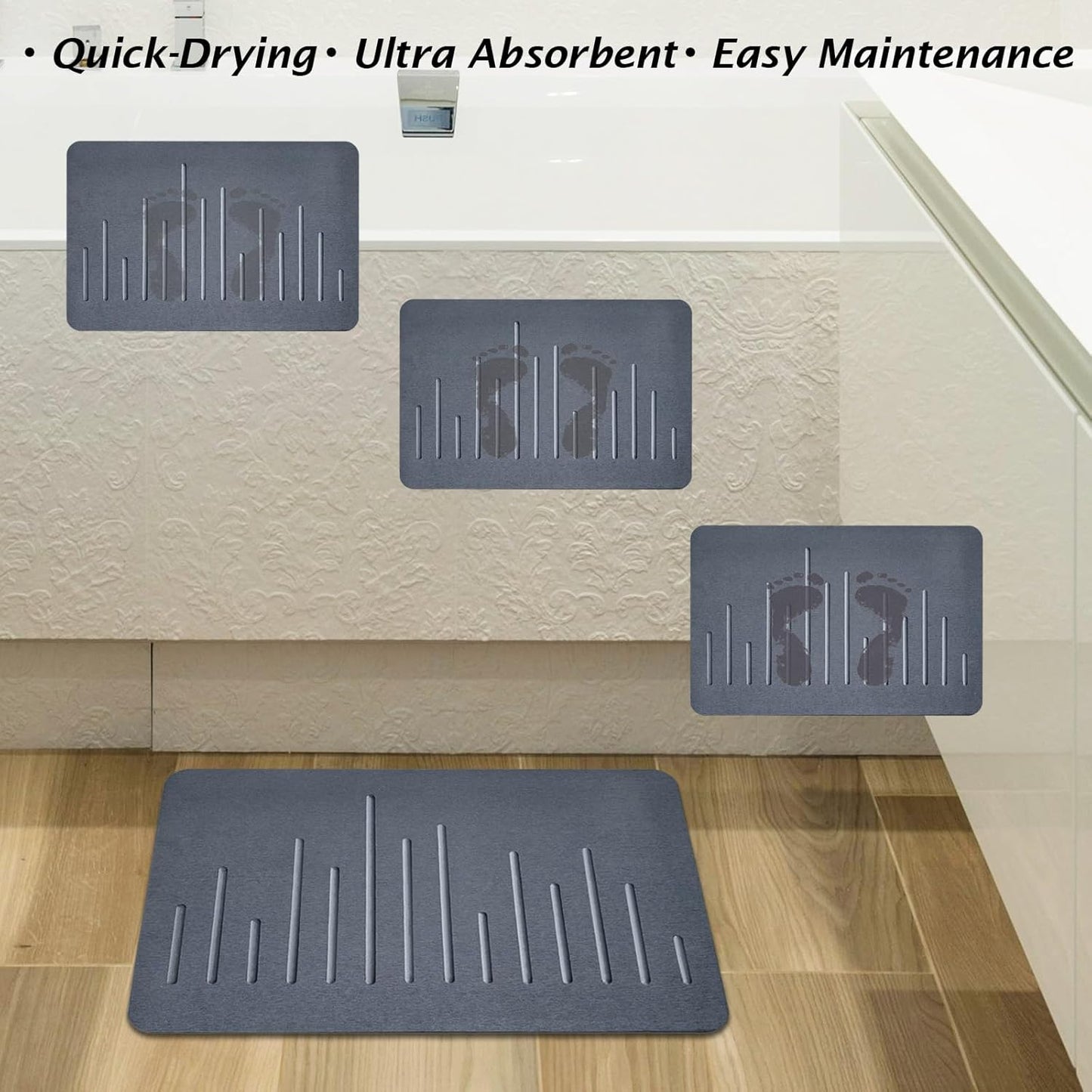 Enkis Dark Grey Diatomite Stone Bath Mat Non-Slip Quick Dry 39 x 60 cm NEW