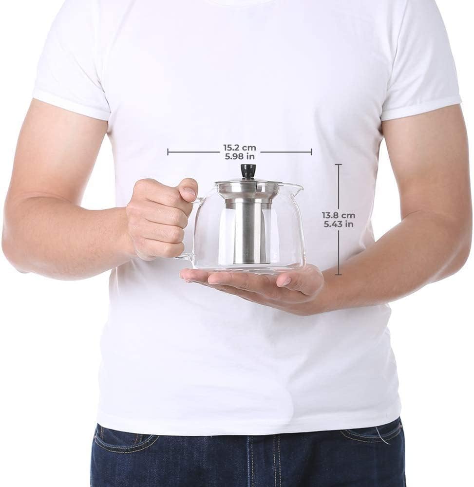 ecooe 1000ml Glass Teapot with Stainless Steel Infuser for Stovetop 33 oz NEW