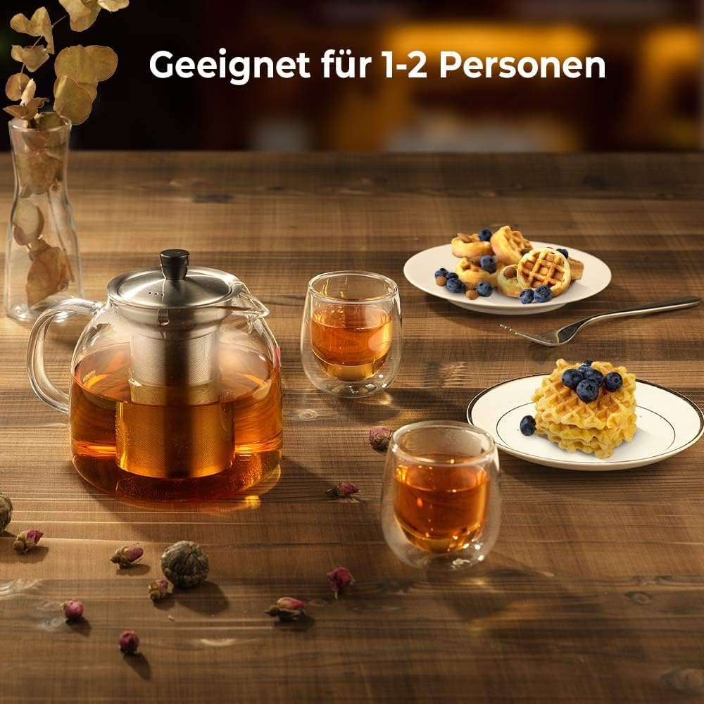 ecooe 1000ml Glass Teapot with Stainless Steel Infuser for Stovetop 33 oz NEW