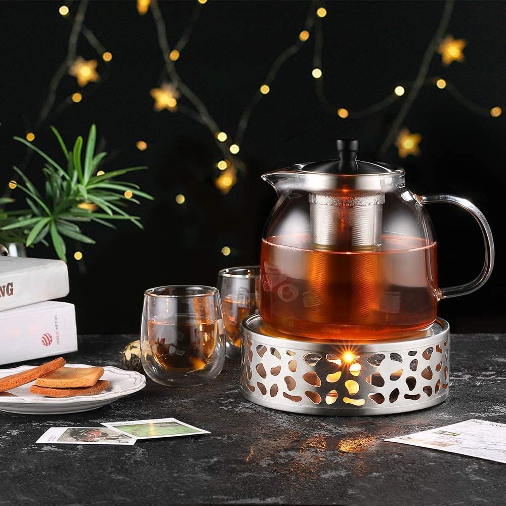 ecooe 1000ml Glass Teapot with Stainless Steel Infuser for Stovetop 33 oz NEW