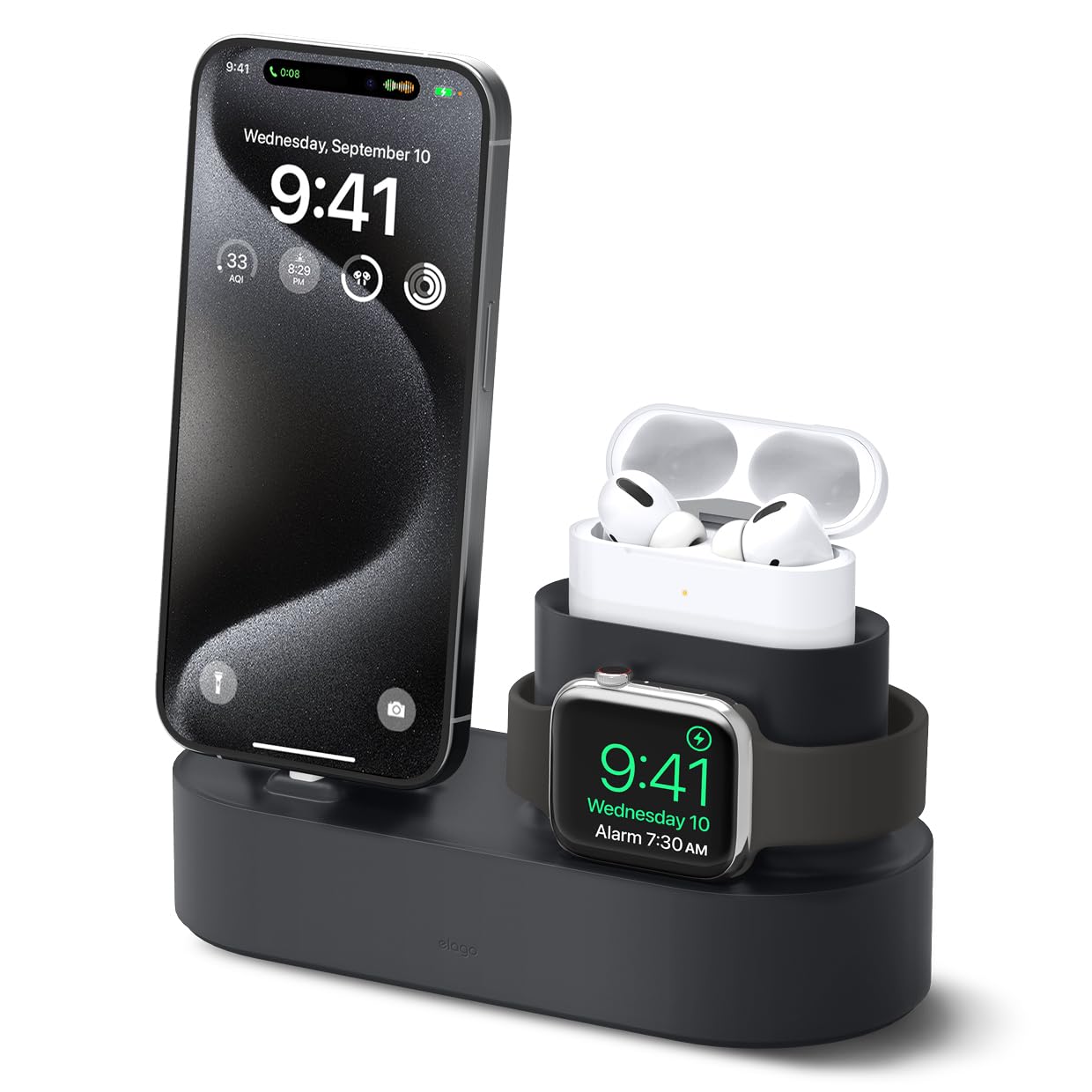 elago 3-in-1 Charging Dock for Apple Watch Series 10/9/8/7/6/5/4, Black NEW