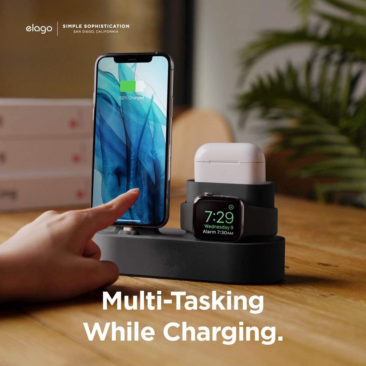 elago 3-in-1 Charging Dock for Apple Watch Series 10/9/8/7/6/5/4, Black NEW