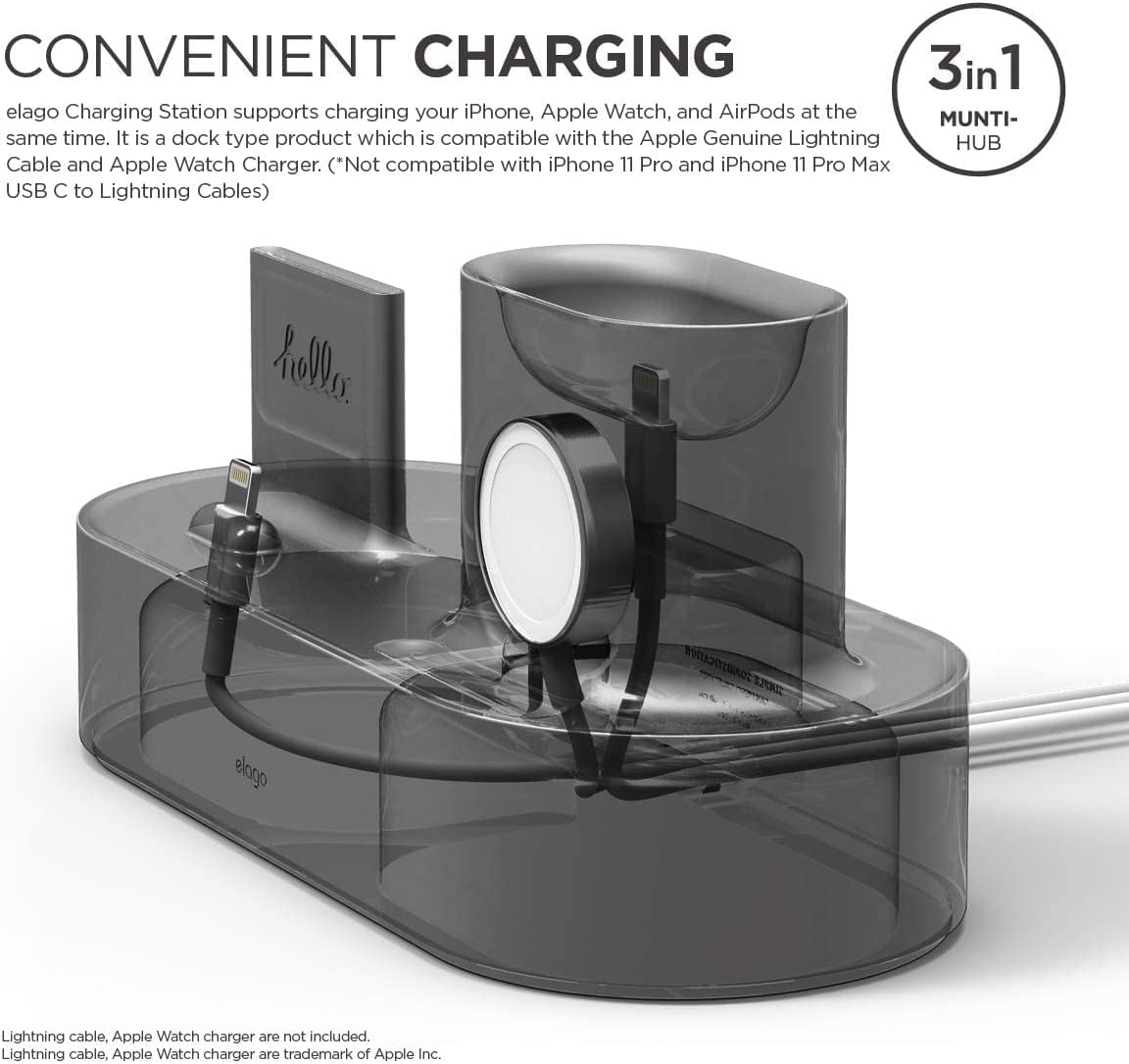 elago 3-in-1 Charging Dock for Apple Watch Series 10/9/8/7/6/5/4, Black NEW