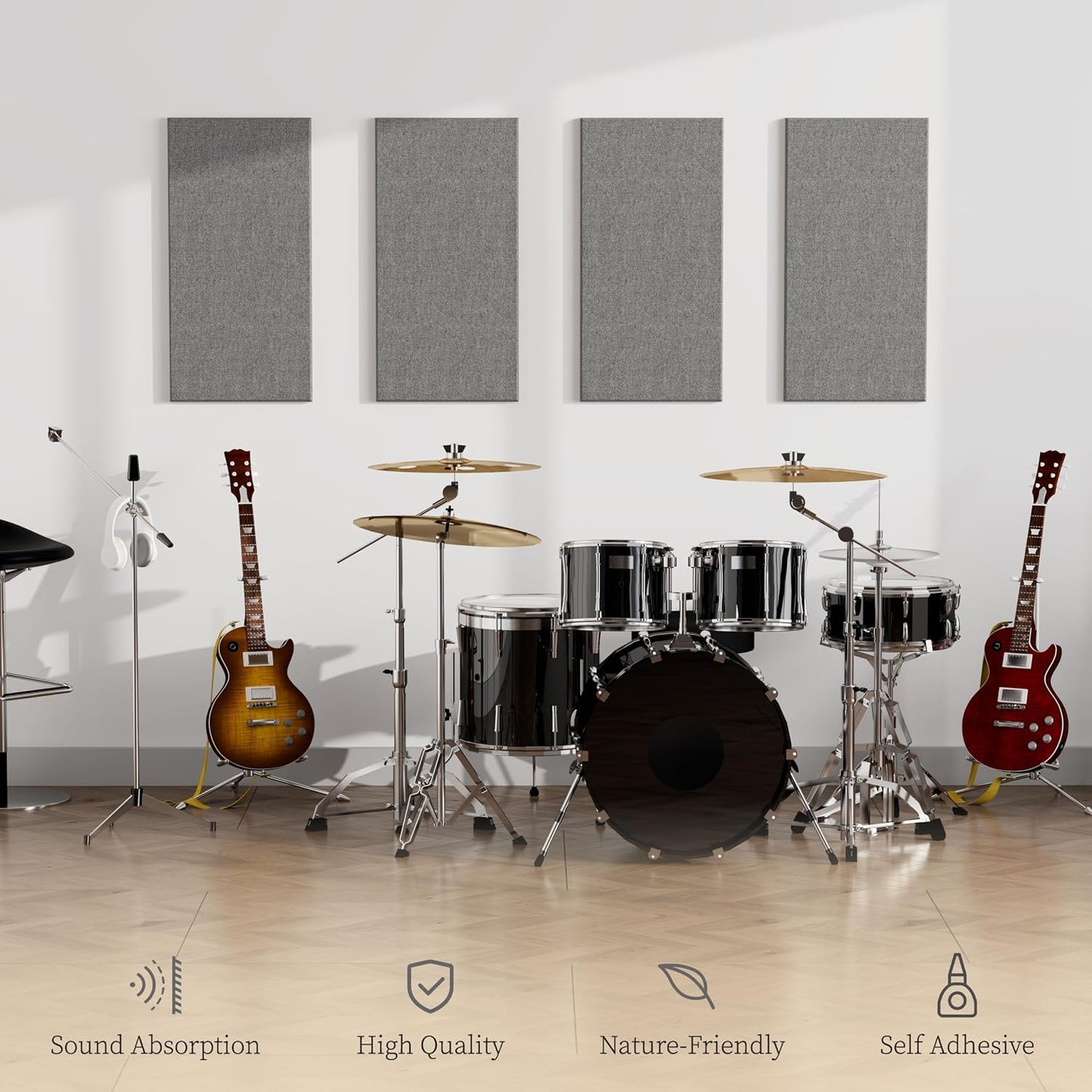 JaneTech Acoustic Panels Soundproof Wall Panes Polyester Fiber Mid Grey NEW