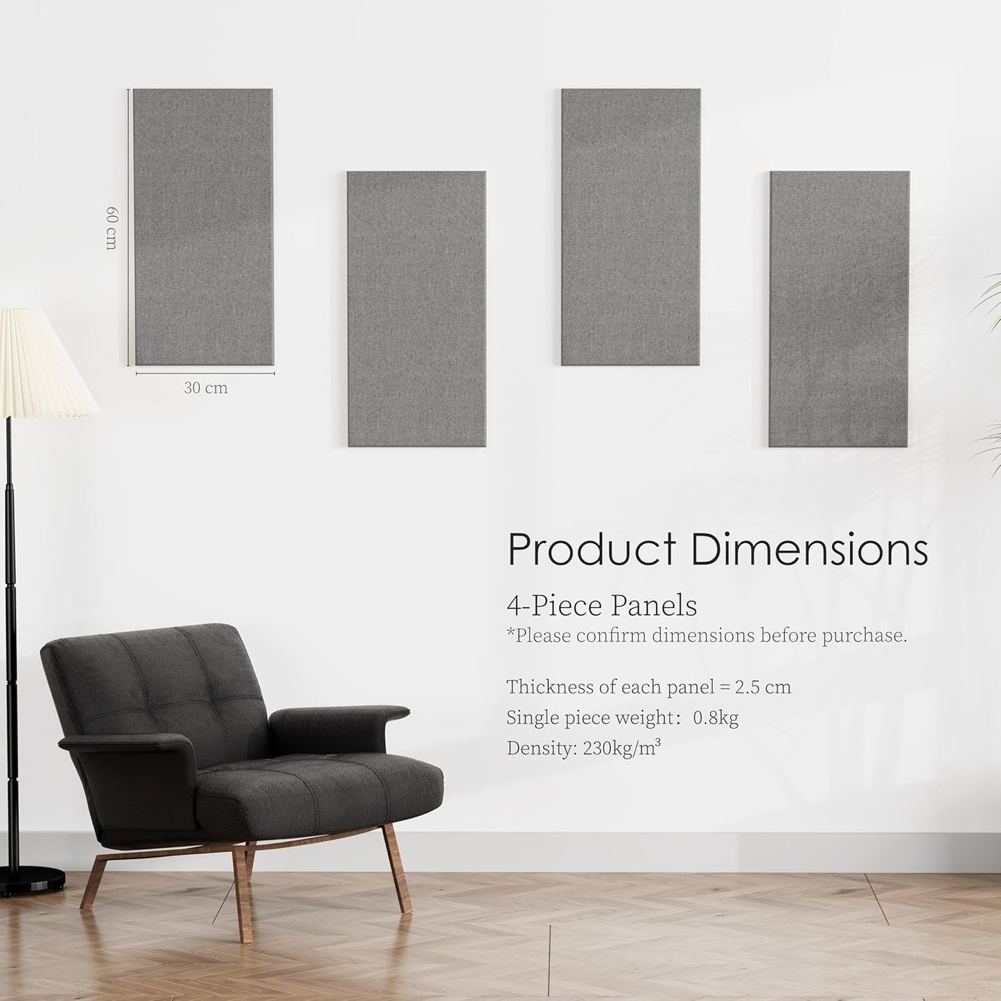 JaneTech Acoustic Panels Soundproof Wall Panes Polyester Fiber Mid Grey NEW