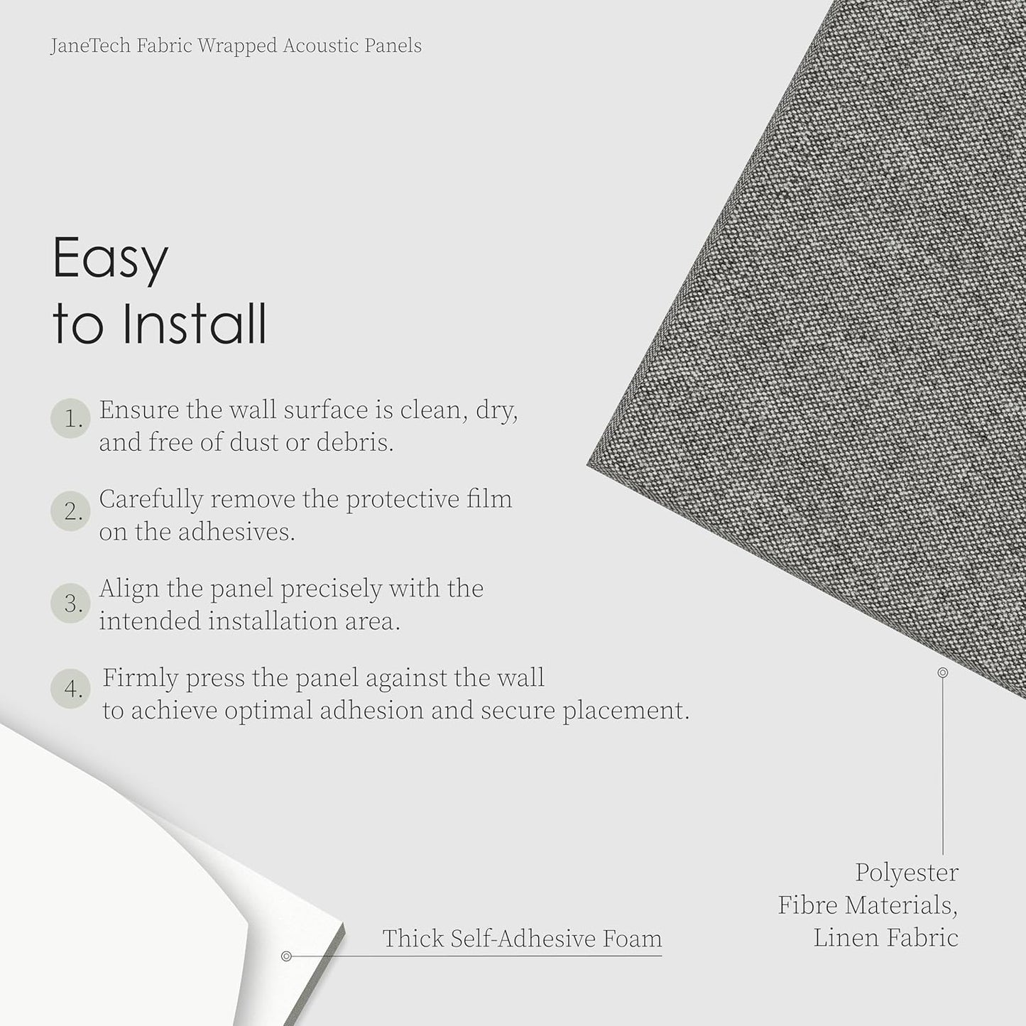 JaneTech Acoustic Panels Soundproof Wall Panes Polyester Fiber Mid Grey NEW
