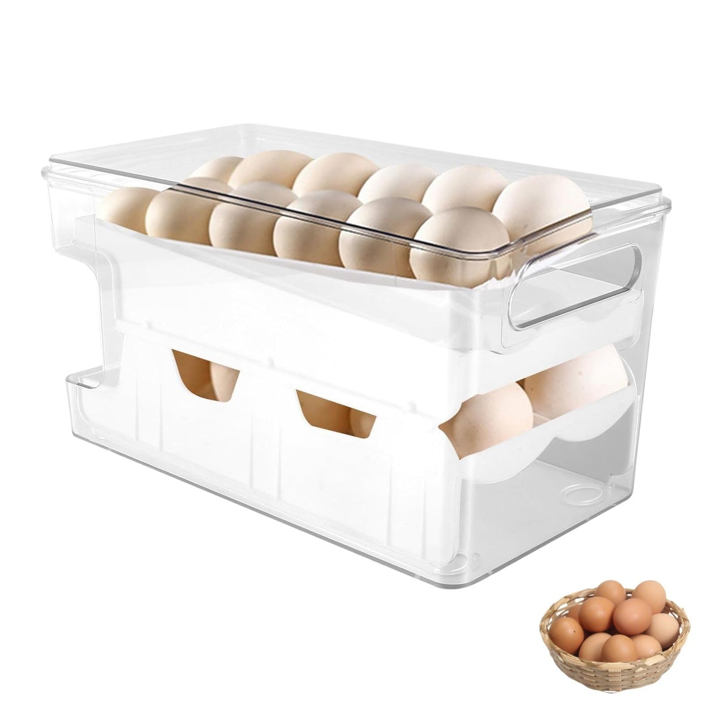 Poemtian Space-Saving Containers Plastic Egg Holder Organizer Refrigerator NEW