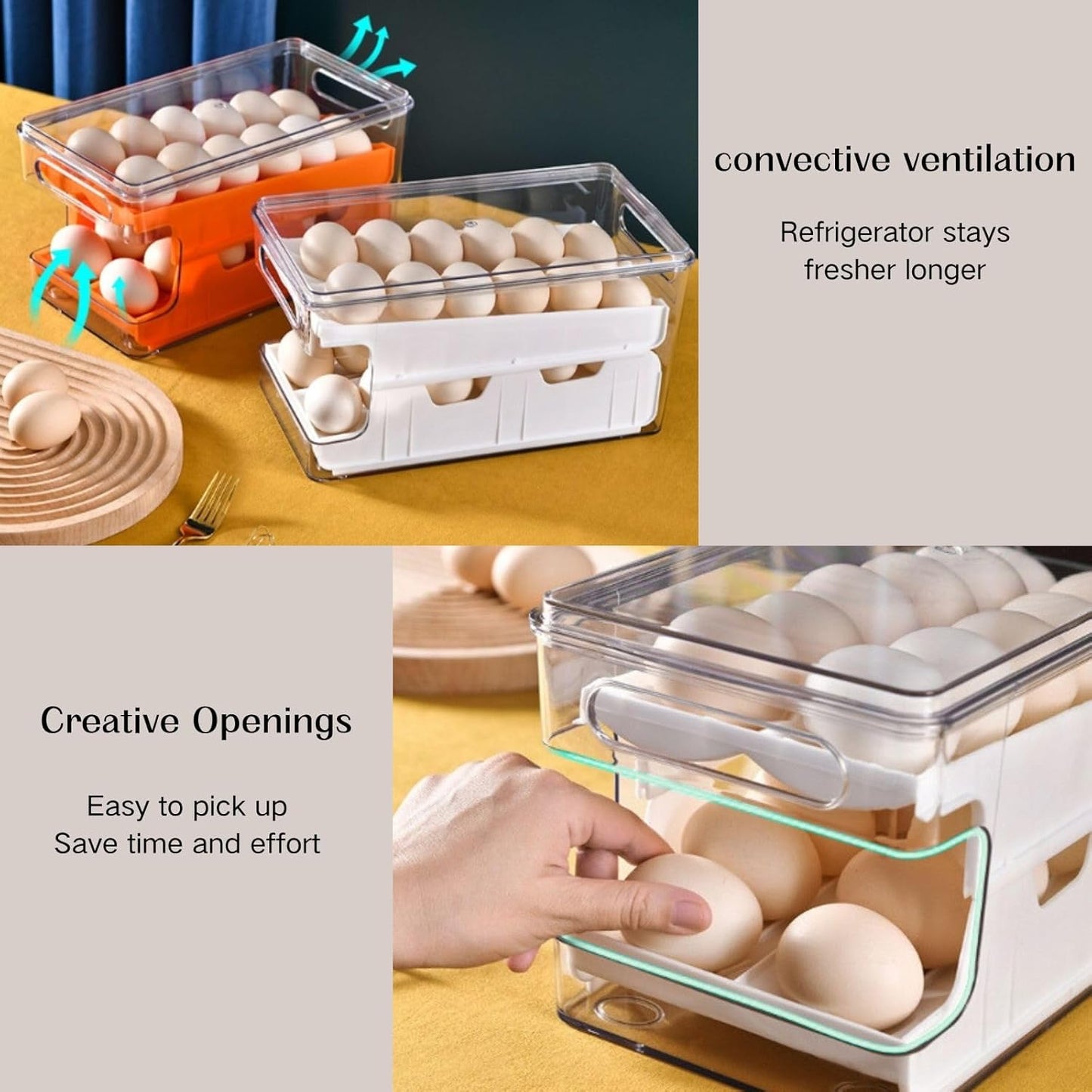 Poemtian Space-Saving Containers Plastic Egg Holder Organizer Refrigerator NEW