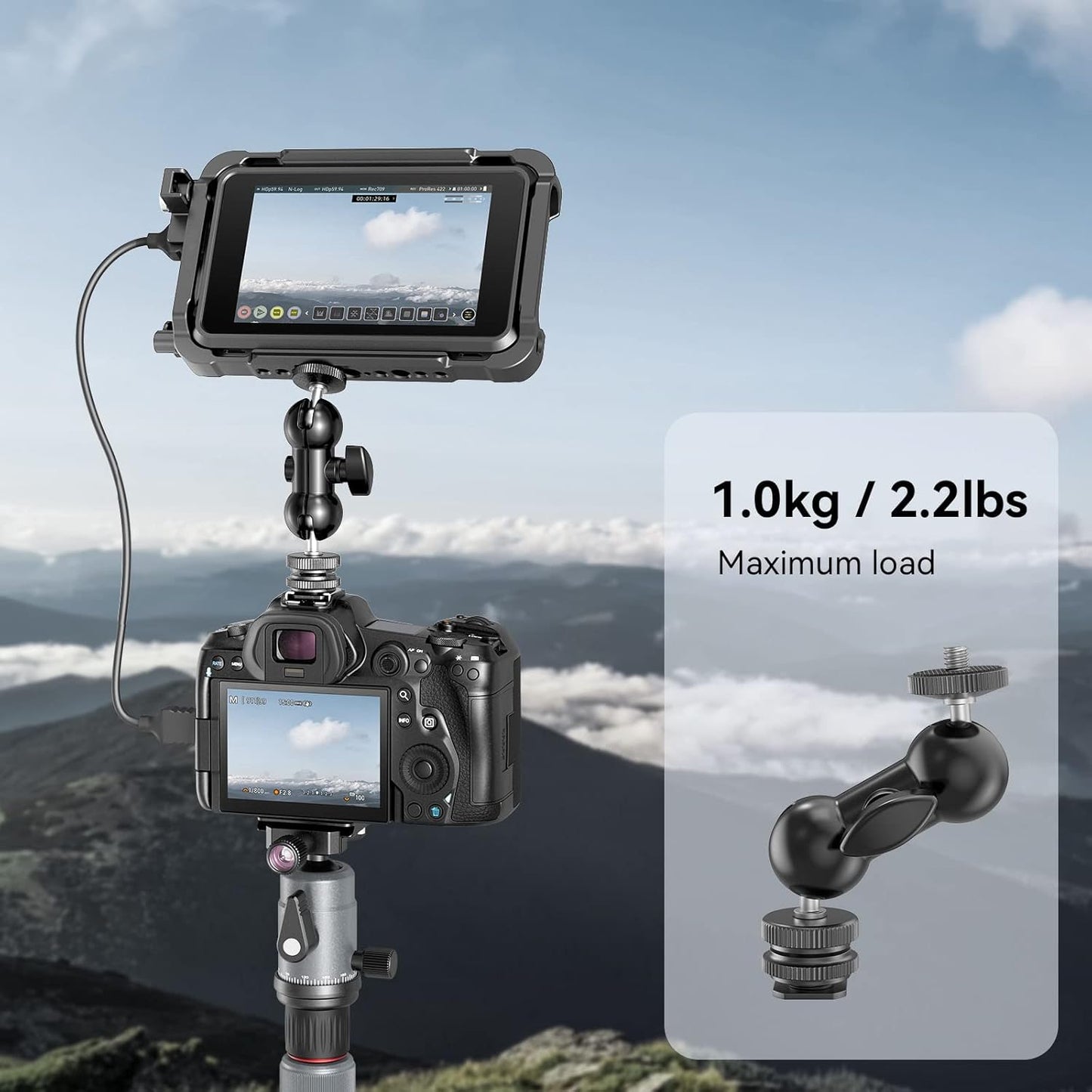 SMALLRIG Monitor Flash Accessories LED Light Mount with Dual Ballhead Shoe NEW