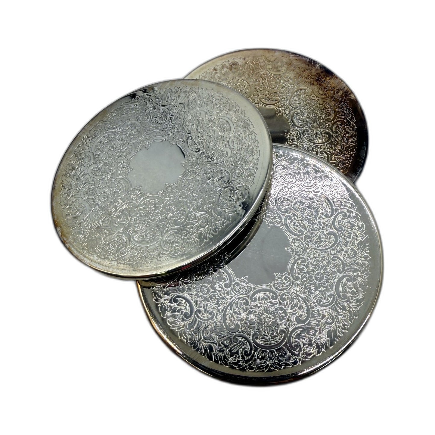 RETRO Strachan Original Packaging 6x Decorative Tumbler Coasters Silver Plate