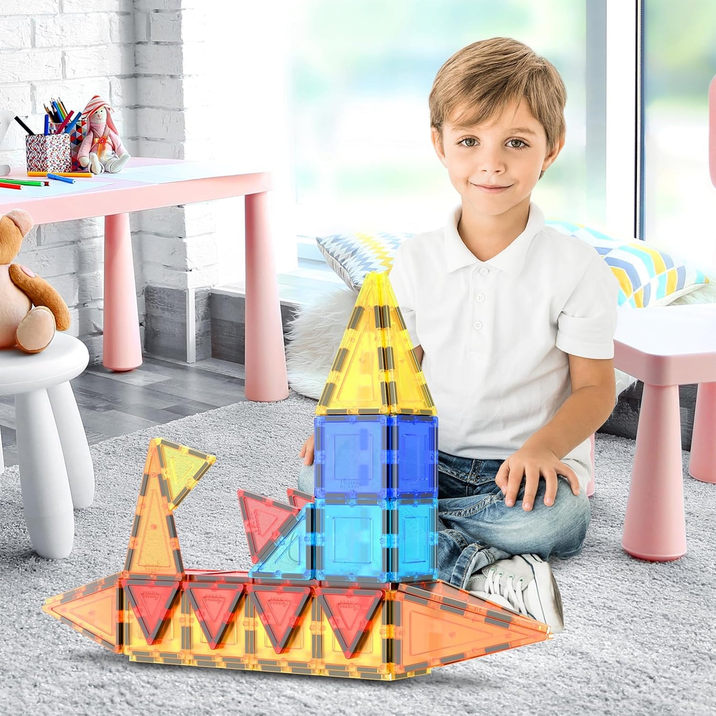 PicassoTiles Magnetic Building Tiles 60 Piece Sensory Toy for Toddlers Kids DEMO